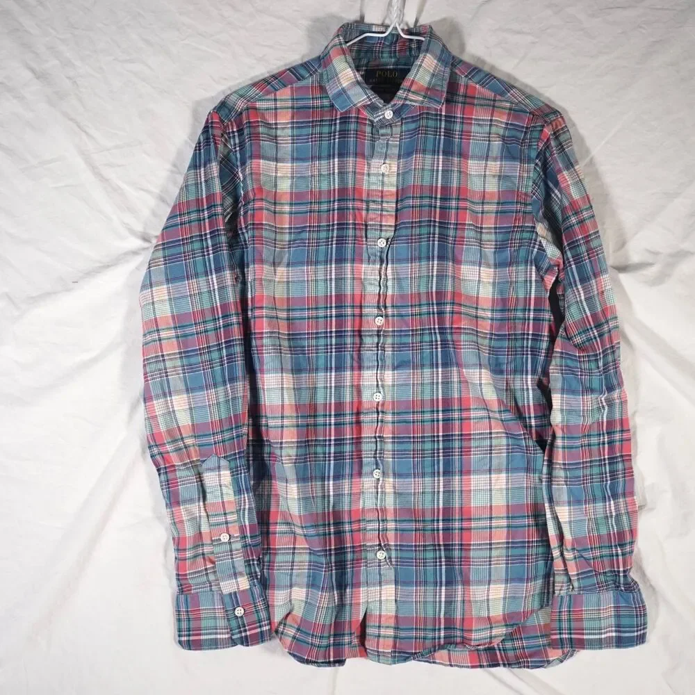 Polo Ralph Lauren Luxury Flannel Shirt Pink Blue Small